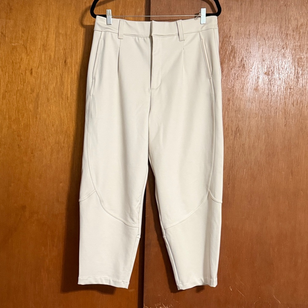 Cream Stretch Tapered Pants